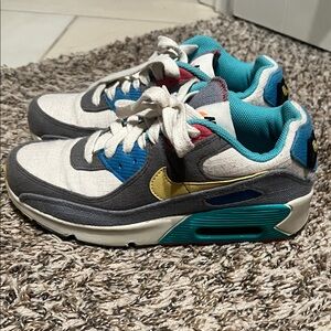 Nike Kids Sneakers in White, Gray, and Blue with Yellow Accents!!